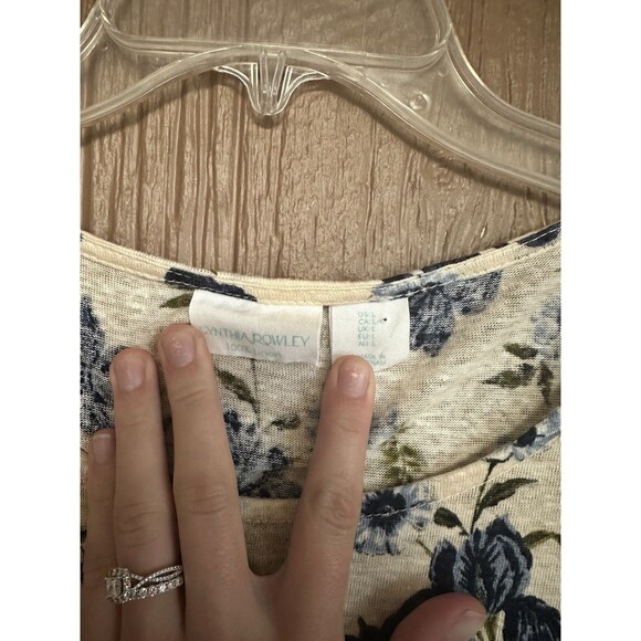 Cynthia Rowley 100% Linen Blue Green Floral Cap Sleeves Blouse Size Large Casual - Picture 3 of 4